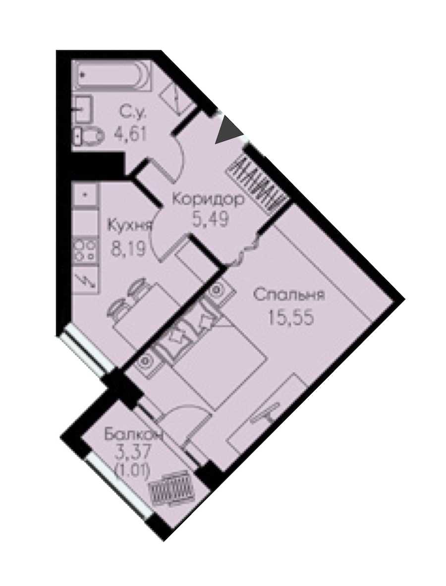 Однокомнатная квартира в : площадь 34.85 м2 , этаж: 6 – купить в Санкт-Петербурге